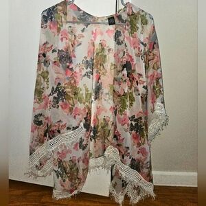 Floral Kimono Cardigan with Fringe OSFM